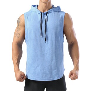 Hooded Vest Men's Sports Summer Sweatshirt Basketball Jersey Waistcoat Vest Thin Sleeveless Top plus size Base Shirt