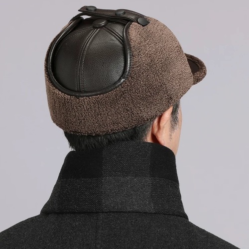 Winter hats for middle-aged and elderly men, fathers, warm and lined leather hats for elderly men, grandfathers, old men, versatile duckbill hats