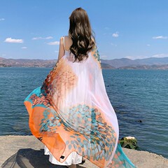 2025新型尤柔紗シルクタオル女性ビーチ日焼け止め大ストール三亜海辺ストールマフラー夏薄手