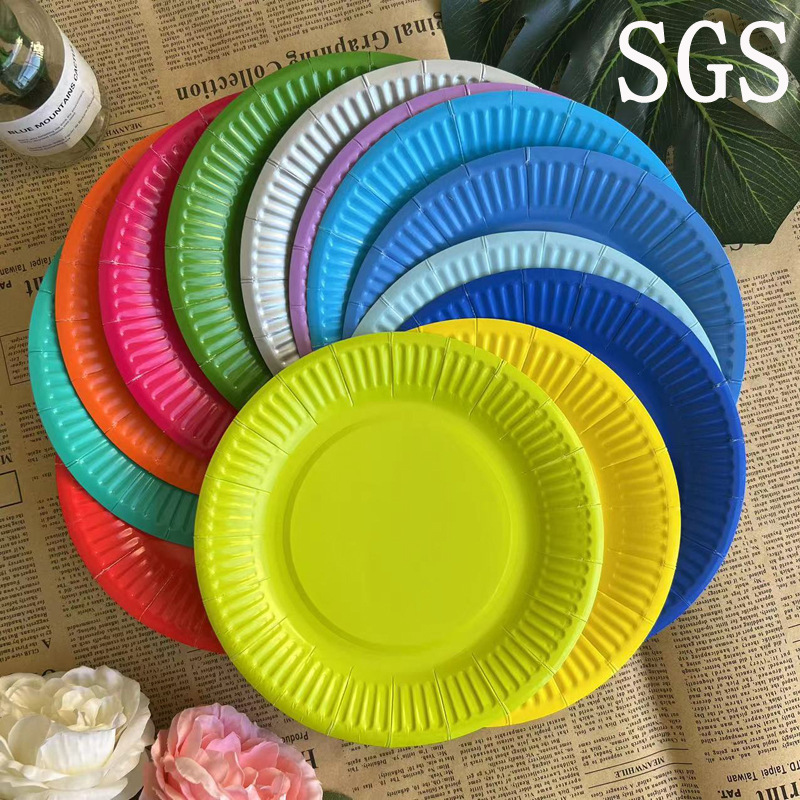 Disposable color plate candy color paper plate 7-inch fine grain white cardboard plate disc party paper plate DIY handmade paper plate