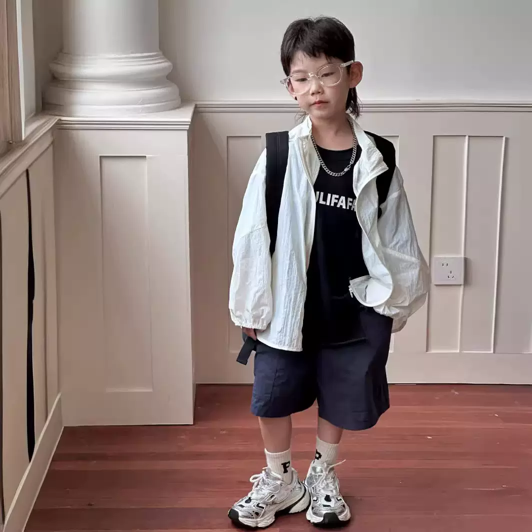 小丢家2025夏季新款韩版儿童轻薄防晒衣男童速干字母防晒服洋气