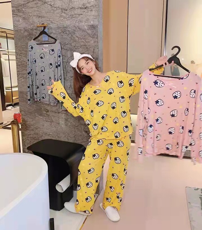 Pajamas Women's Long Sleeve Spring and Autumn Rice White Orange Korean Style Pullover Thin Large Size Loose Suit Girl's Home Clothes Crocodile