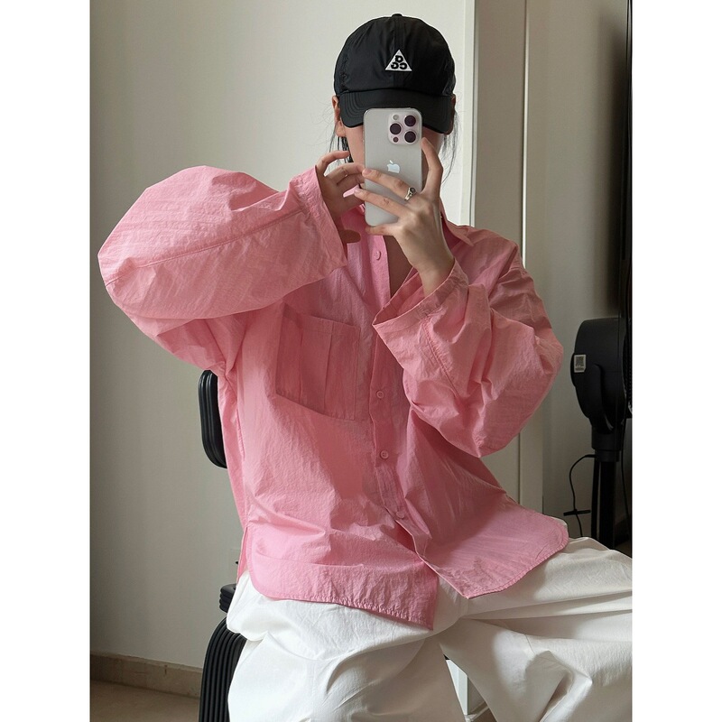 Lou Fu Summer New Korean-style Casual Lazy Sun Protection Lightweight Simple Lift Collar Shirt Loose Slim Breathable Top
