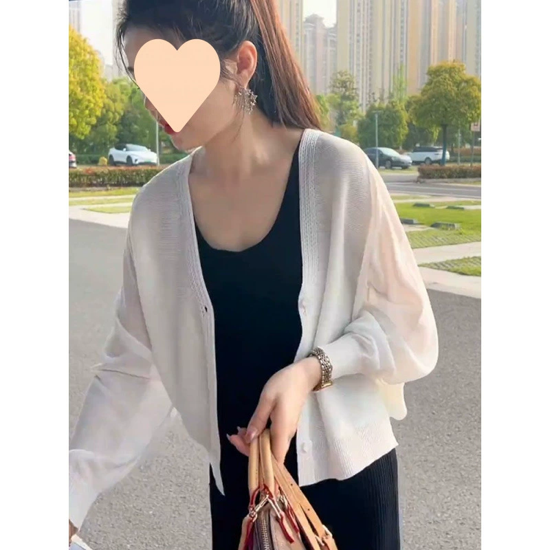 Летний тонкий кардиган из ледяного шелка, женский, 2025 года, свободный крой, топ-рубашка с кондиционированием воздуха