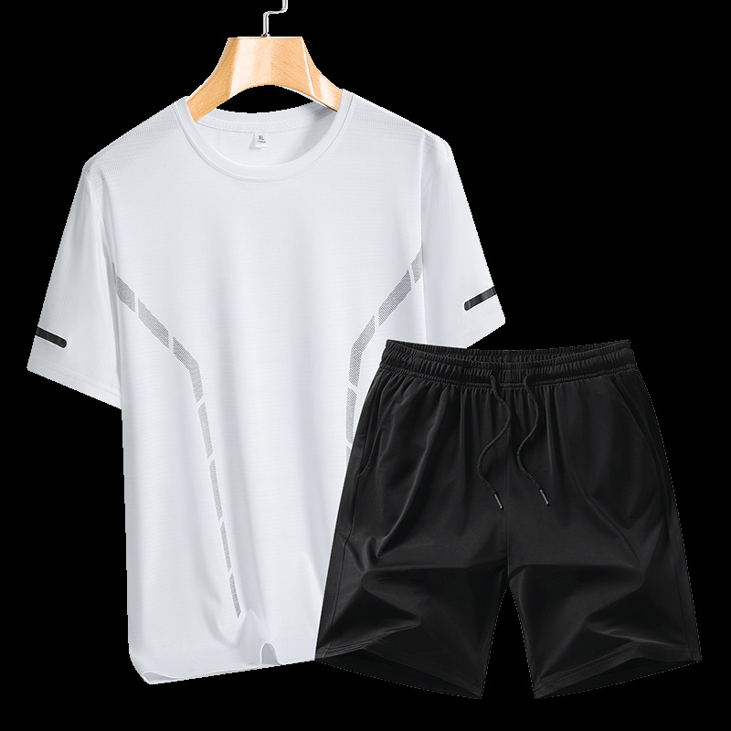 Hielo camiseta delgada hombre y mujer secado rápido correr mangas cortas alta elástica juego deportivo de hielo transpirable dos piezas fabricante de chaqueta superior