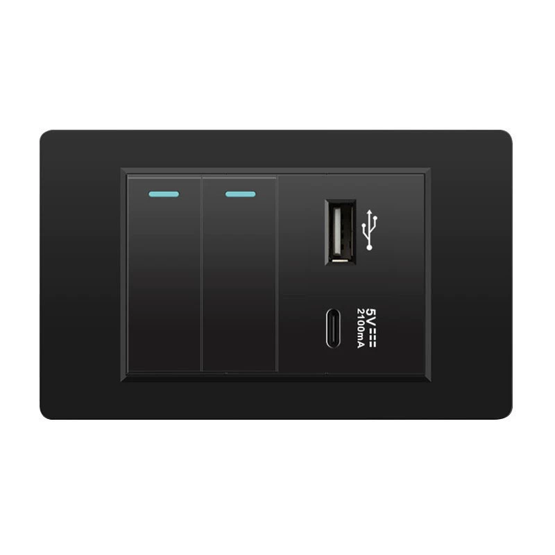 Черная настенная панельная розетка с 118 тип switch, тайваньская розетка с 20W type-C, шесть отверстий