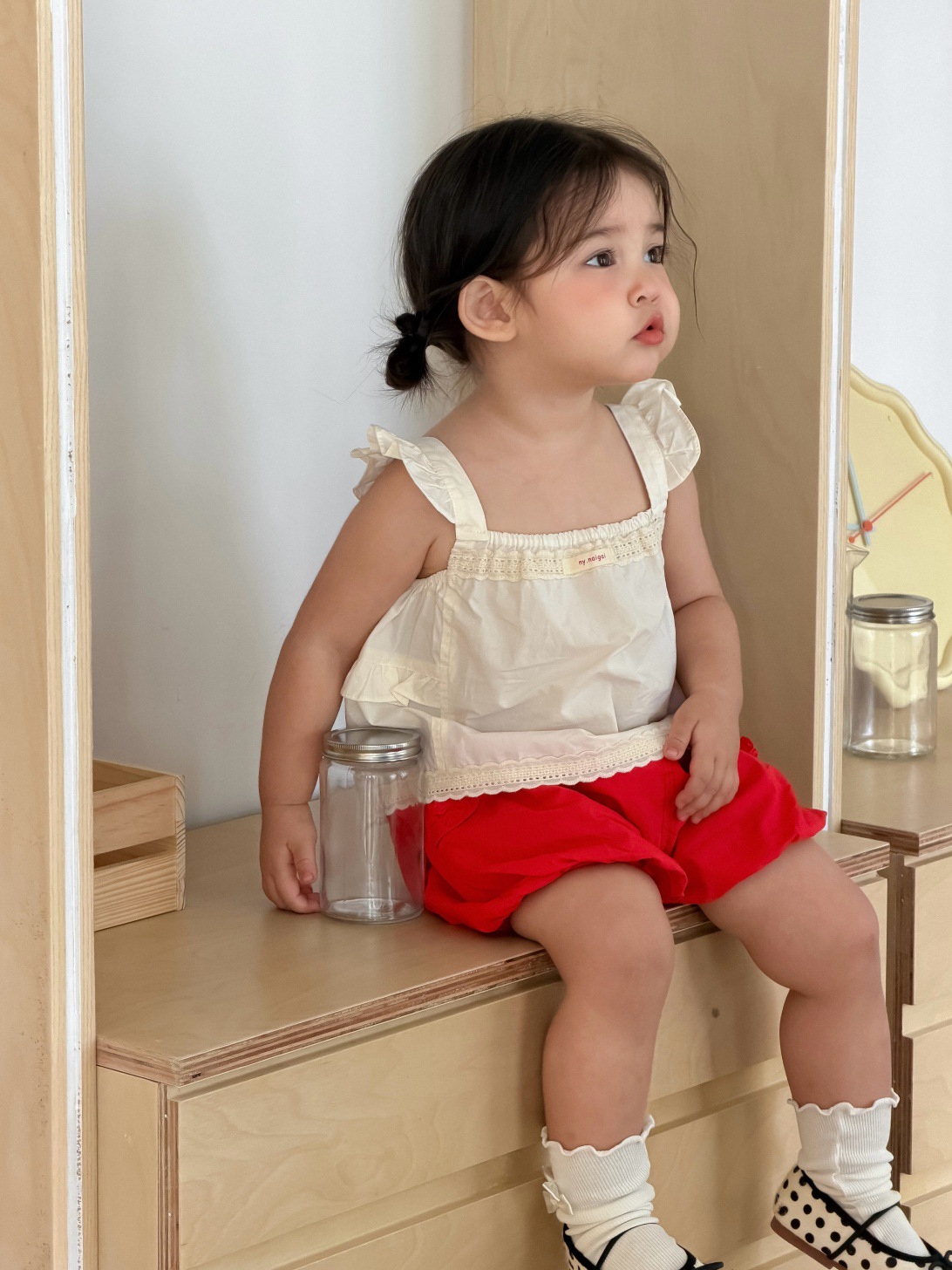 女童木耳边背带娃娃衫短裤套装薄款2026宝宝夏装厂家批发加工定制