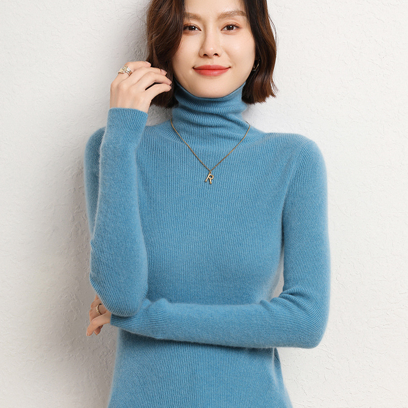 Suéter de rayas verticales de cuello alto para mujer 2022 Otoño e Invierno Nueva camisa de punto de lana slim fit Top de manga larga de todo fósforo