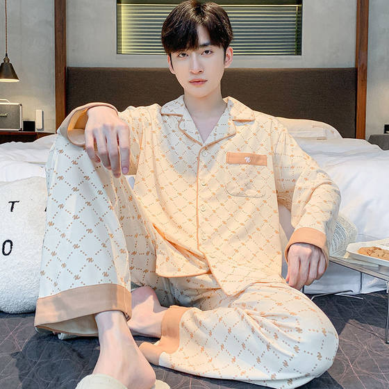 [Postage] [3443 people's collection] 100 high-grade cotton pajamas men's spring and autumn long sleeve men's youth