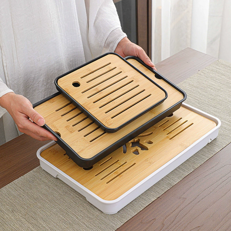 Bamboo Tea Tray — Rectangular & Square Drip Trays, Multi-Size 19–43 cm, Storage & Drainage