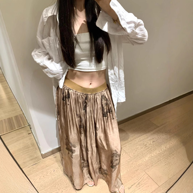 Copper Ammonia Silk Angel Vintage Skirt Women's Long Skirt