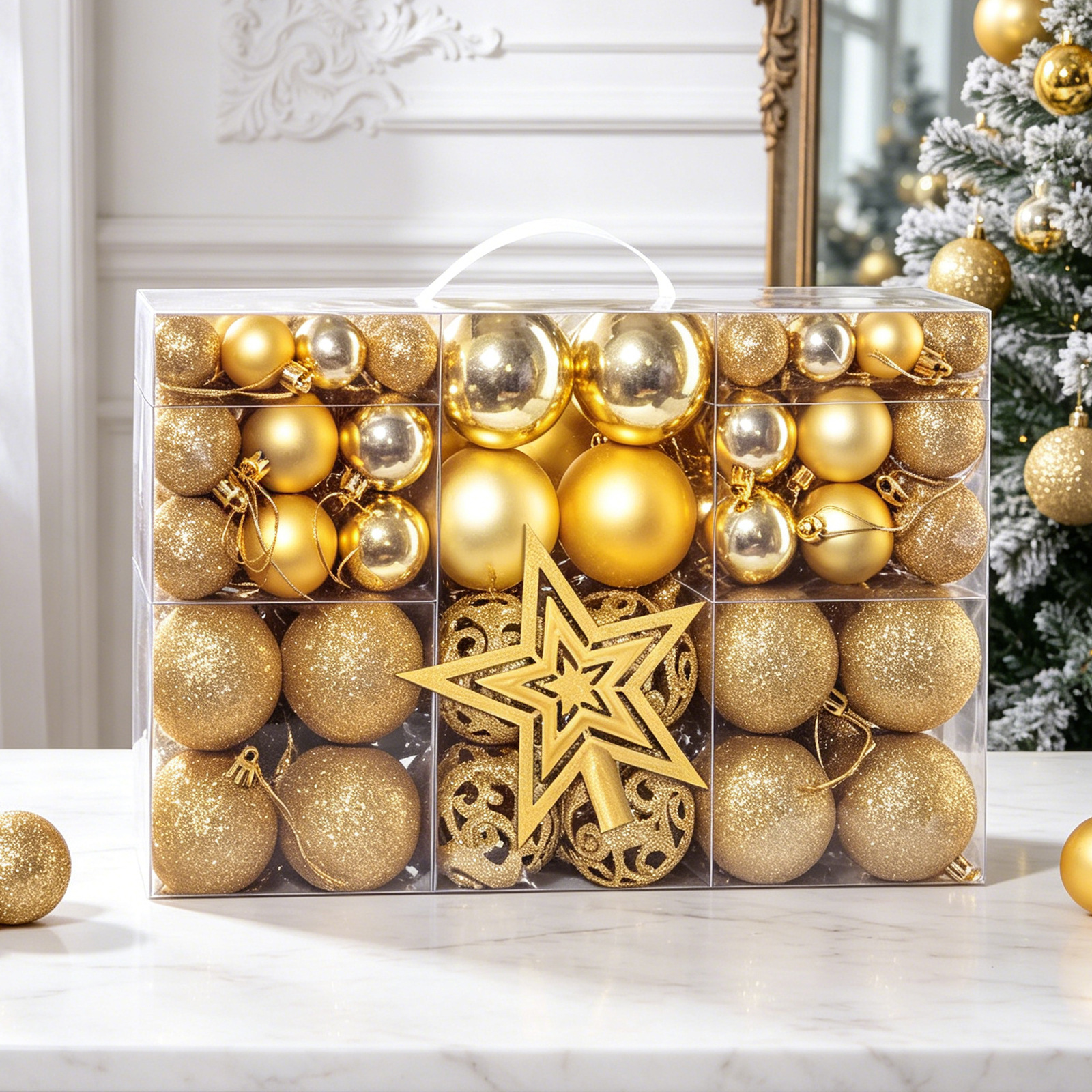 Suministros de decoración de árboles de Navidad transfronterizos 100 paquetes de bolas de plástico huecas brillantes de galvanoplastia Colgante de caja de regalo de bolas de Navidad
