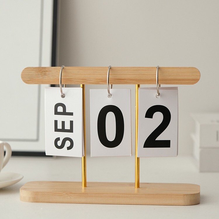 Modern Wooden Flip Calendar Desktop Hanging Bedroom Study Office Desktop Decoration Photo Props Perpetual Calendar