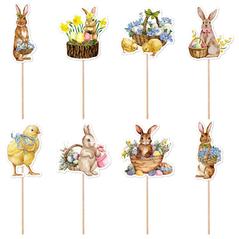 2024 Nueva Pascua fiesta decoración Tarjeta de inserción plug-in conejo Carnaval postre pastel decoración Tarjeta de inserción
