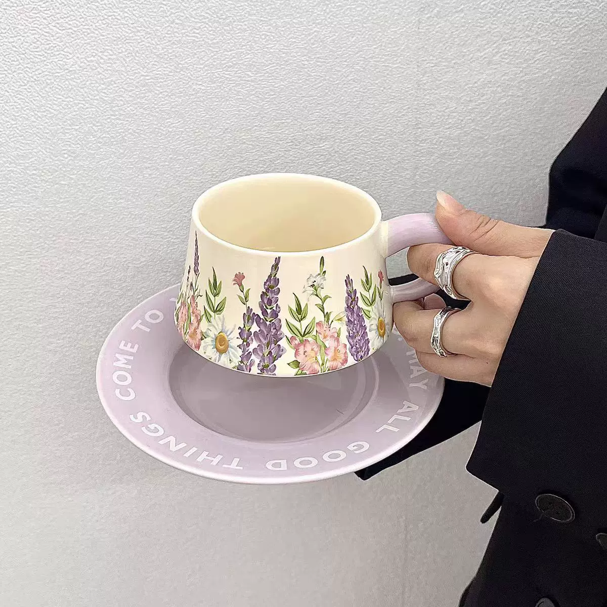 薰衣草咖啡杯高级精致礼物送女生伴手礼陶瓷马克杯子陶瓷杯碟套装