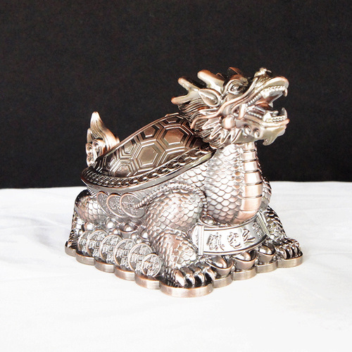 Dragon and Phoenix Cup Dragon Turtle Golden Toad Cornucopia Ashtray Metal Craft Ornament Office Gift Dragon Body Turtle Longevity and Health