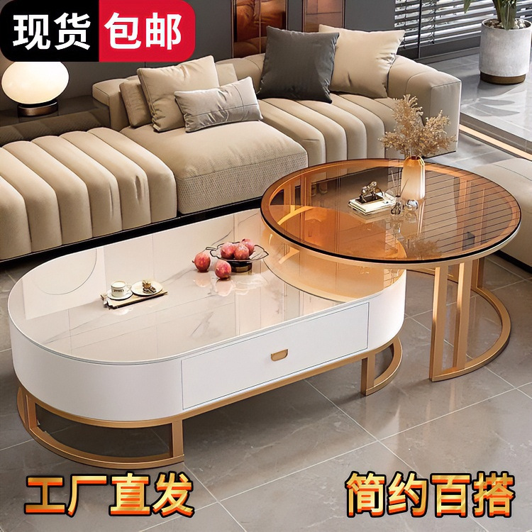 Small-sized tea table with rock slab top for living room, home use, light luxury modern tea table, oval shape with a high-end feel Small-sized tea table with rock slab top for living room, home use, light luxury modern tea table, oval shape with a high-end feel
