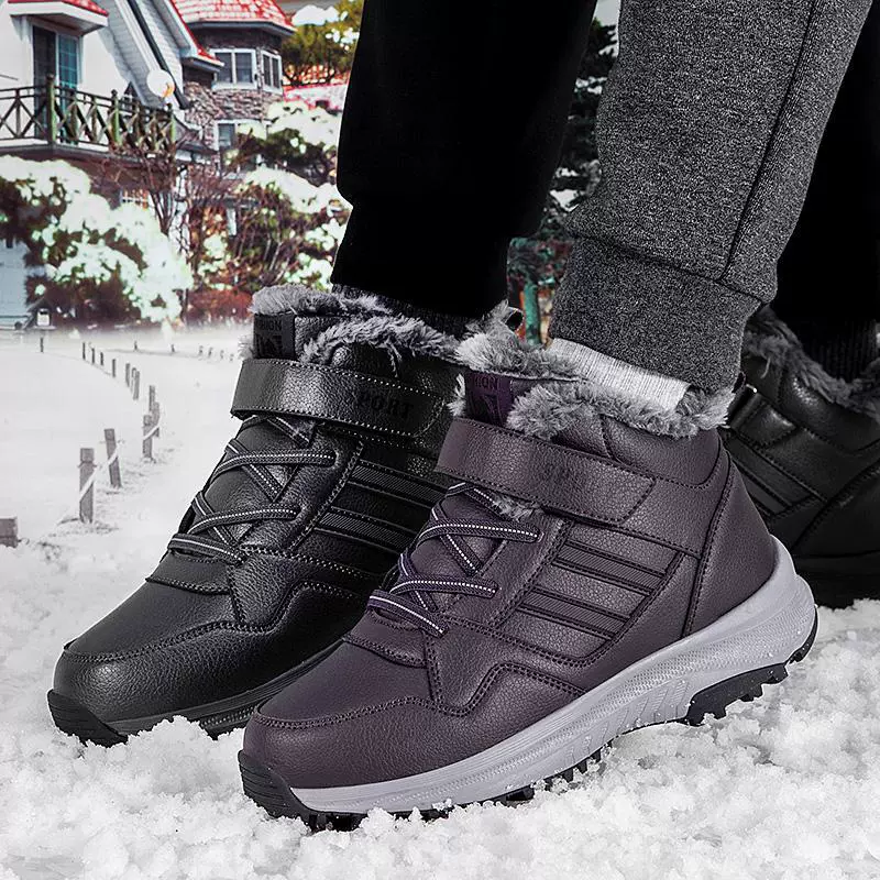 Winter high‑fleece walking shoes, warm ankle boots for women and men, fleece‑lined, sizes 36–45