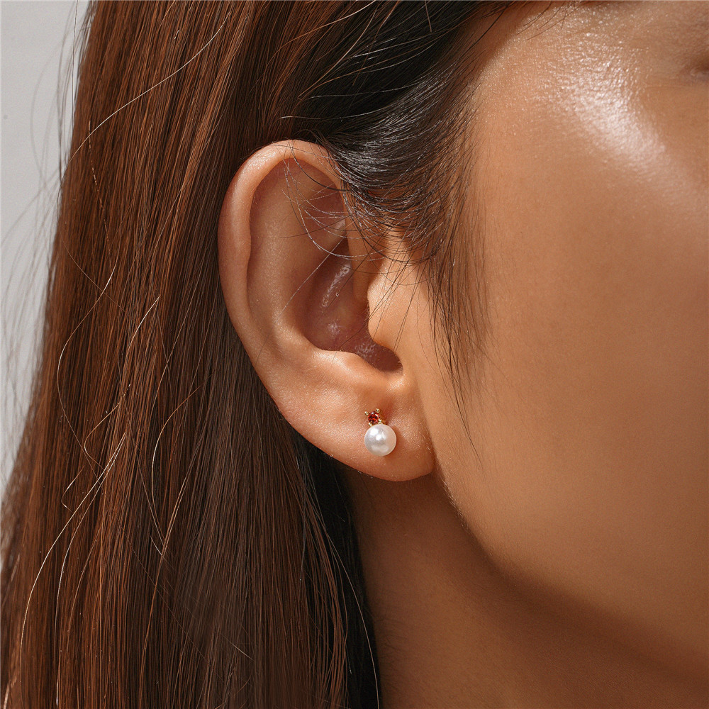 2g Weight Pearl, Zircon Inlay Material Ear Studs Classification 1 Pair Quantity Daily Occasion 925 Sterling Silver Material Geometric Pattern Women's Gender Plating, Inlay Design Simple Style Style 1 Pair 925 Sterling Silver Pearl Zircon Geometric Ear Studs 28