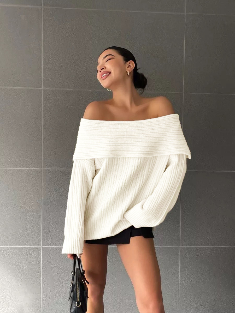 Off-Shoulder Knit Sweater – Long Sleeve(S-XL, 4 Colors, Sexy Drop Neckline, British-Inspired, Work-to-Party Versatile)​_ecoleips.com