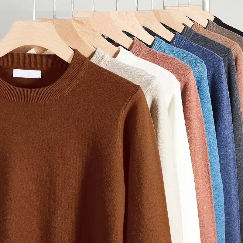 Cross-border men's crew neck sweater for autumn and winter, solid color, slim fit, warm, long-sleeved knit top, American style base shirt Cross-border men's crew neck sweater for autumn and winter, solid color, slim fit, warm, long-sleeved knit top, American style base shirt