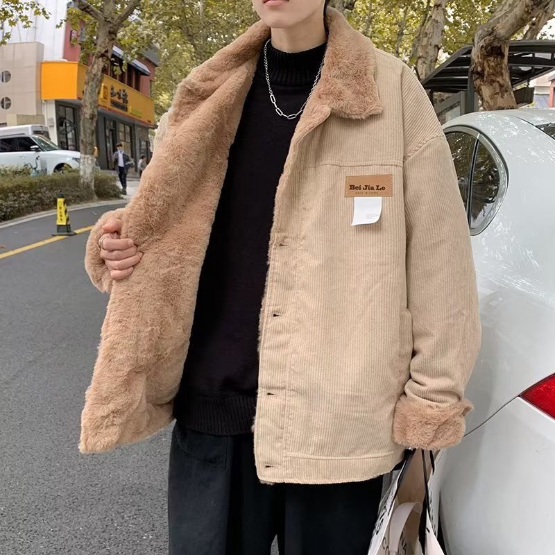 Abrigo de algodón de pana retro estilo de Hong Kong para hombres y mujeres invierno estilo coreano chic estilo de Hong Kong ropa de algodón gruesa informal de moda