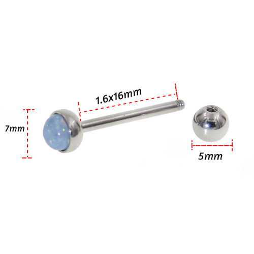 316L stainless steel 1.6*16*7mm Opal tongue ring body piercing jewelry Opal tongue nail
