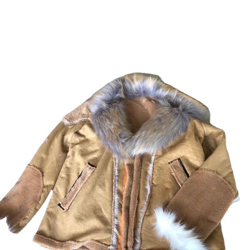 Wish foreign trade men's imitation leather fur one big fur collar long sleeve coat winter new imitation fur coat