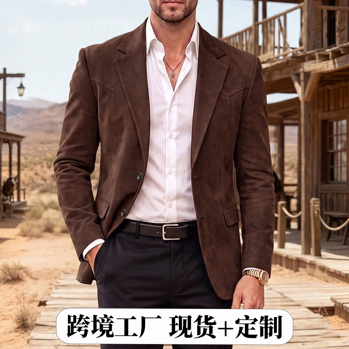 2026 Cross-border European and American Men's Suede Blazer Retro Light Business Casual Suit Jacket for Men 260606
