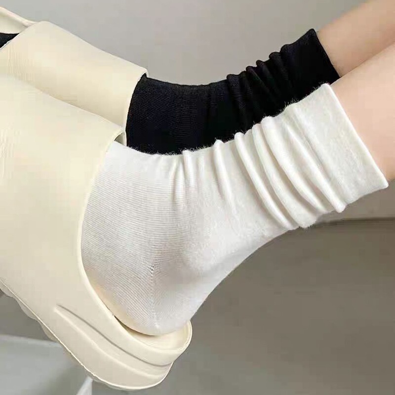 Women's Mid-Calf Socks, Solid Color Cotton Socks, Loose-Fitting Maternity Socks, Long Beige Socks, Sweat-Absorbent, Versatile, Casual, All-Match