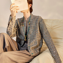 新中式秋季2025新款国风高端设计拼接外套暗纹长裤两件套女 N9006