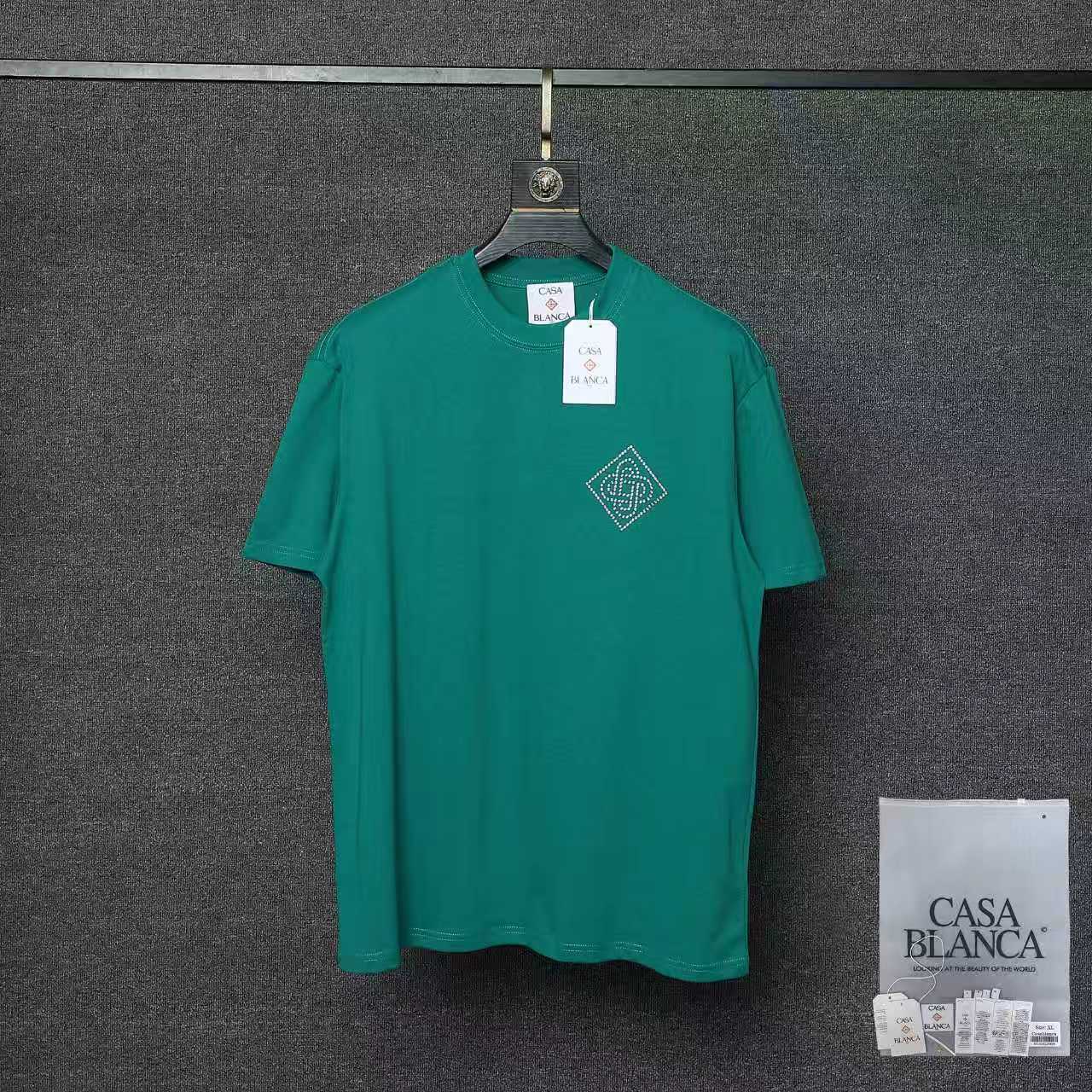 Casablanca Crystal Monogram Logo T-shirt Green