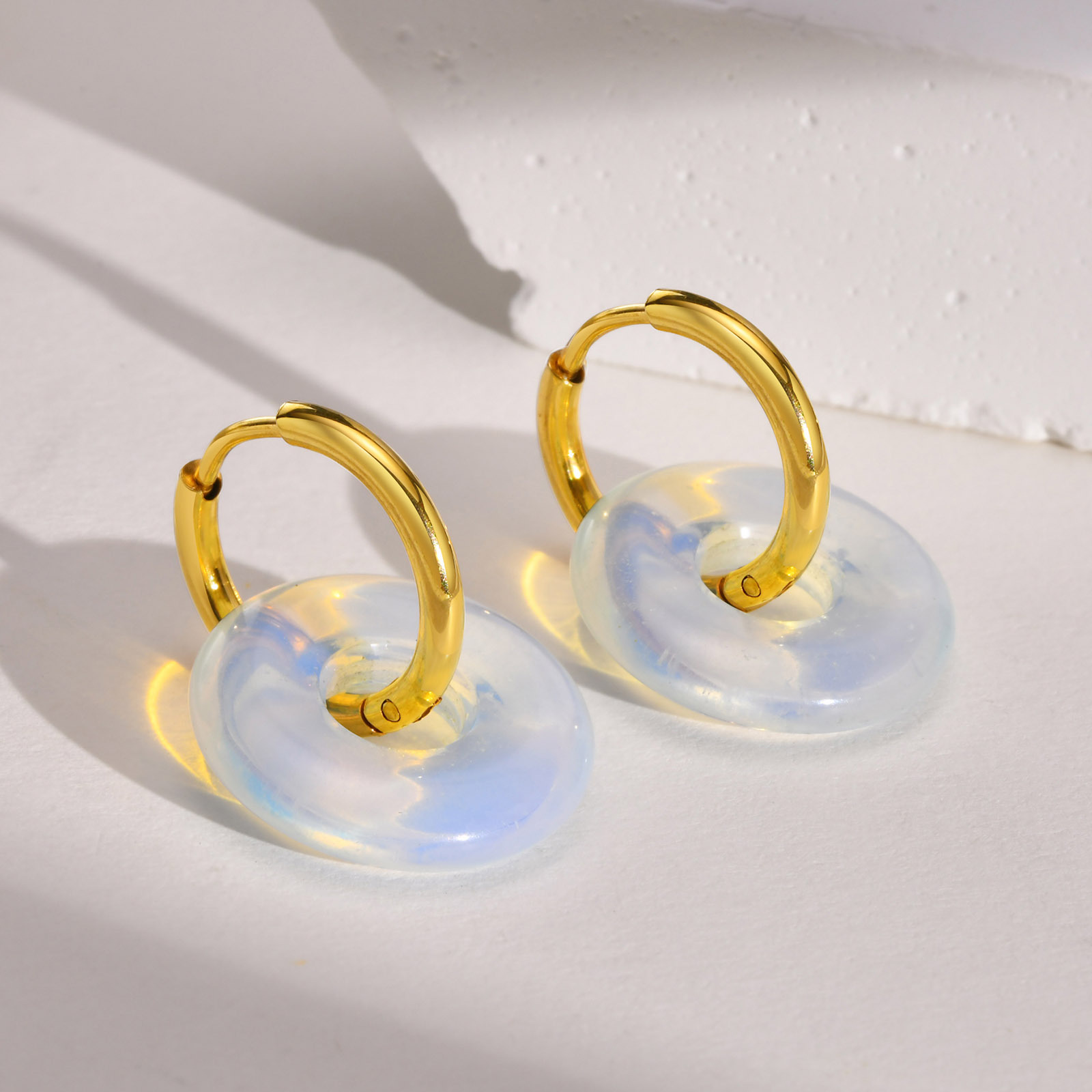 Fashion Round Stainless Steel Drop Earrings Gemstone Stainless Steel Earrings