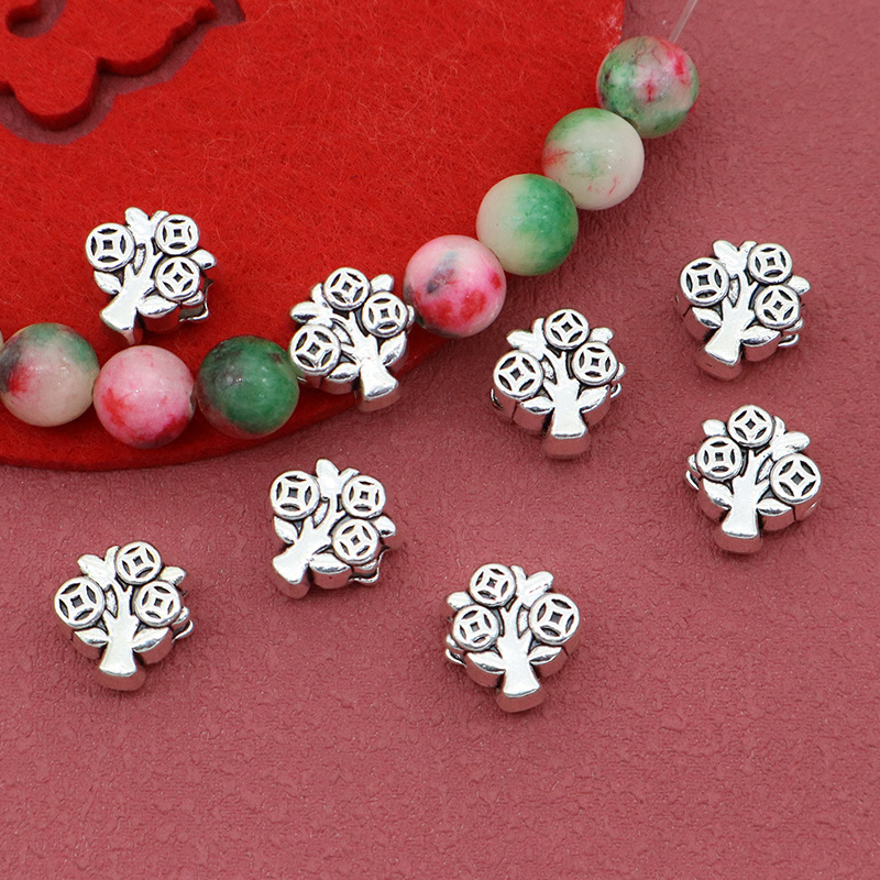National Trend Large-Hole Coin Fortune Tree Beads, Chicken Blood Vine Braided Rope Bracelet, Alloy Loose Beads DIY Jewelry