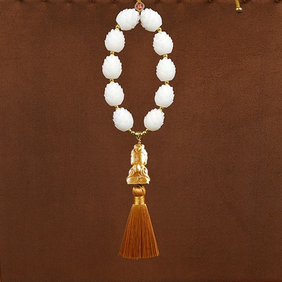 Charm, Peach Wood Car Decoration, Car hanging - good-luck-lianlian-guanyin-yellow-tassel