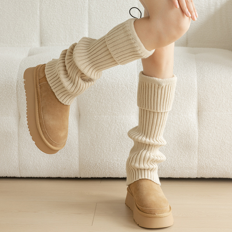 Drawstring flanged socks Hottie Hipster Pile socks chunky knit leg covers Warm foot covers_voghion.com