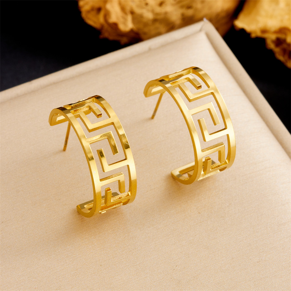 Spot transfronterizo Europa y América acero inoxidable titanio acero cubano cadena de retorno de la Gran Muralla collar de mujer pulsera anillo pendientes joyas image 8