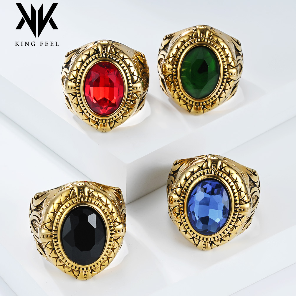 跨境流行饰品佐勒菲卡尔剑钛钢宝石戒指男个性复古不锈钢扳指环