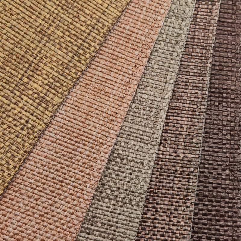 现货批发手编织布料桌垫沙发草席PE草编织面料多色田园风面料