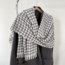 冬季保暖情侣针织格子围脖韩版百搭流苏千鸟格撞色格子围巾女批发