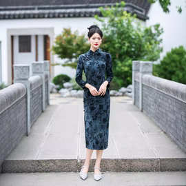 2024年新款旗袍八扣改良少女旗袍日常旗袍春秋传统老上海扎染植绒