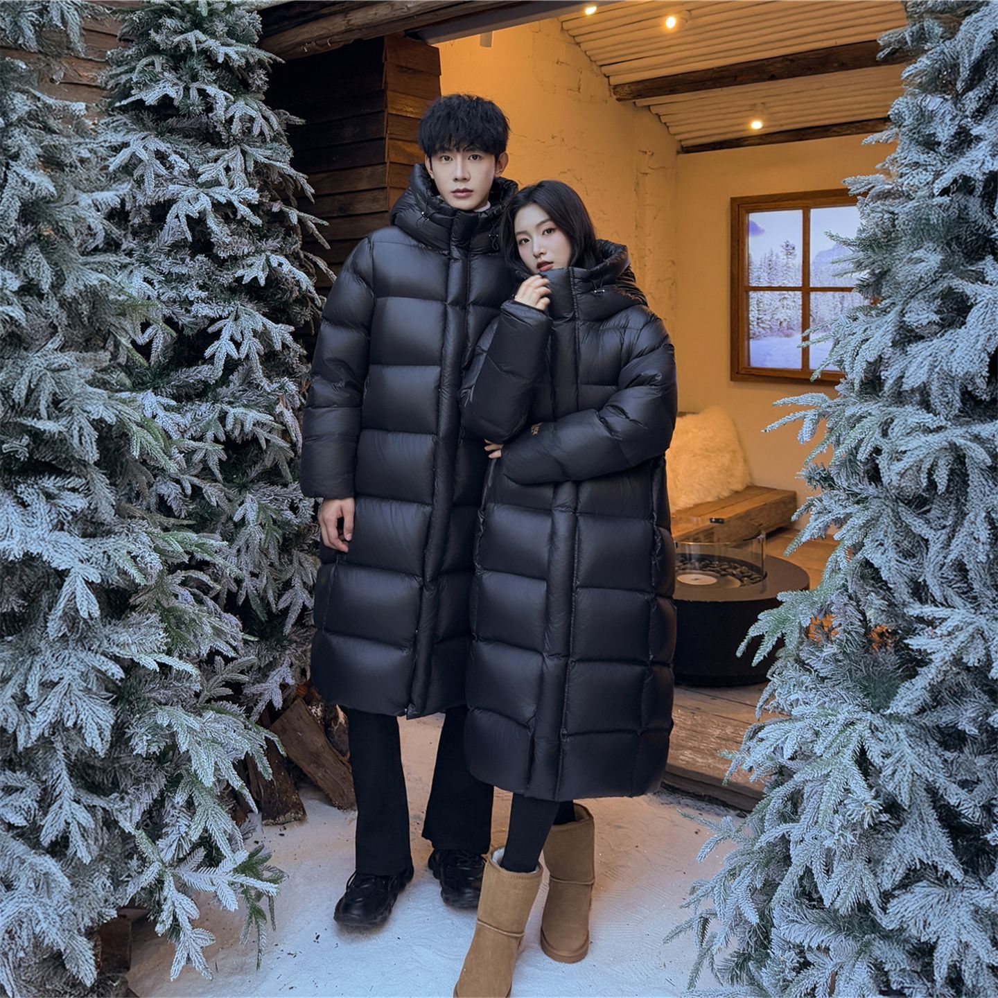 2025新款黑金羽绒服男中长款加厚鹅绒过膝情侣男女同款限价3316