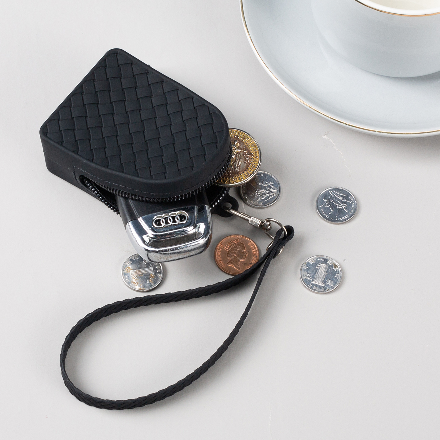 Cartera individual mujer cremallera tejido simple monedero de silicona exquisito bolso de tarjeta de moda auricular cable de datos bolsa de almacenamiento