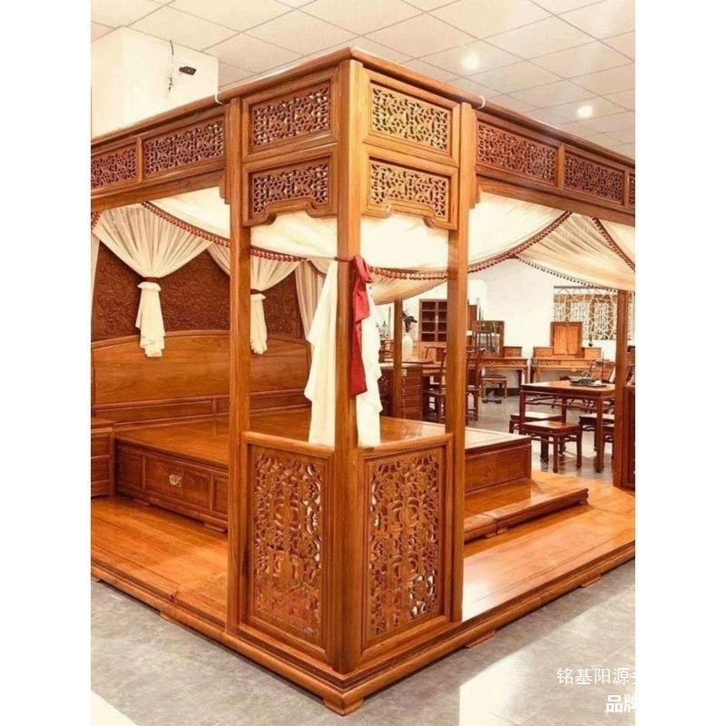 Резная ступенчатая кровать с резными узорами, новая ступенчатая кровать в китайском стиле, кровать-ежик, палисандр, красное дерево, палисандр, бирманский.