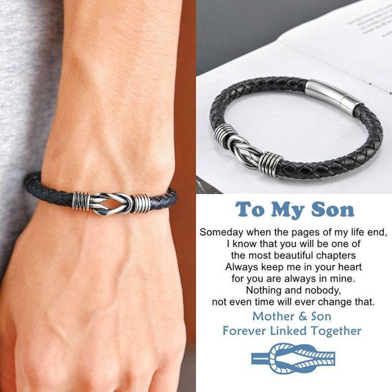 Single loop leather bracelet round magnetic buckle bracelet to my son men's stainless steel twist leather rope bracelet Single loop leather bracelet round magnetic buckle bracelet to my son men's stainless steel twist leather rope bracelet