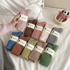 冬季加厚保暖襪子女彩色系雙針堆堆襪日系蓄熱中筒襪加絨ins潮襪