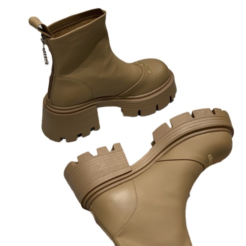 法式复古马丁靴2023年秋季新款小个子厚底方跟短筒靴英伦风瘦瘦靴