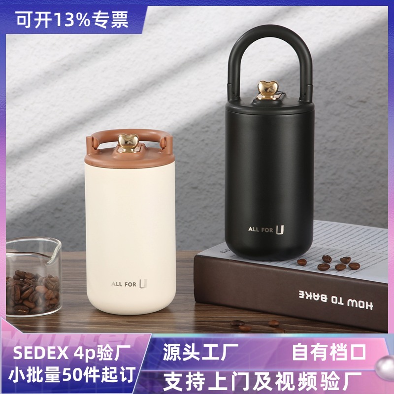 가을, 겨울 소녀 보온병 컵 304 스테인레스 스틸 이중층 진공 절연 컵 휴대용 손잡이 여성 야외 워터 컵
