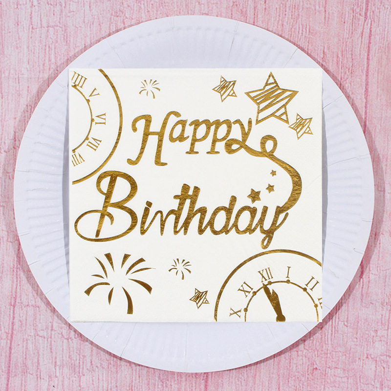 Birthday Party Layout Hot Stamping Napkins Cross-Border Black Paper Towels Hot Stamping Manufacturers Wholesale Paper Towels Disposable Napkins