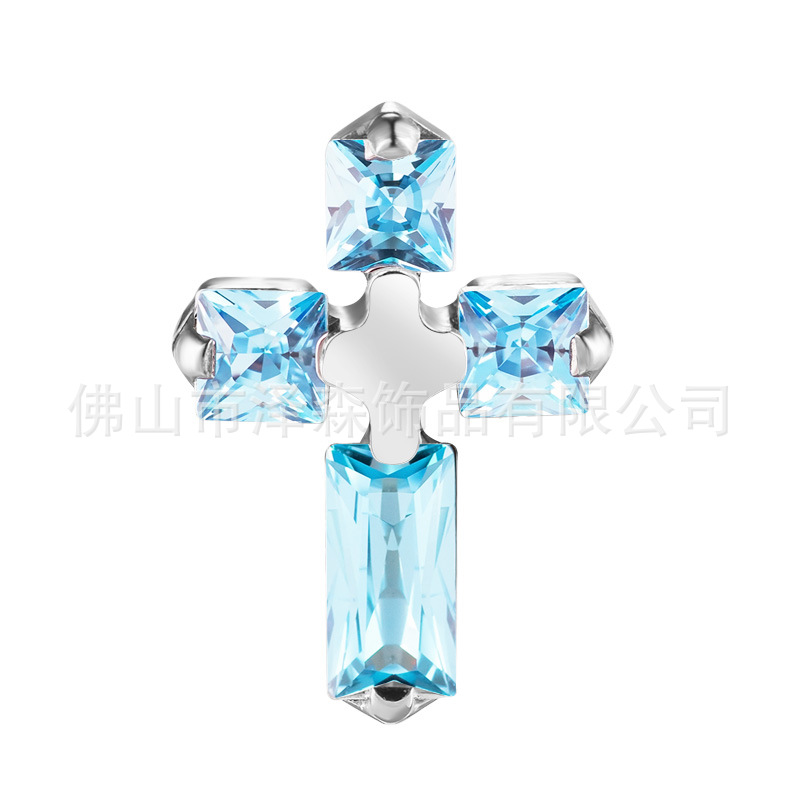F136 Titanium Alloy Earrings Cross Diamond Lip Nail Inlaid Zircon Ear Bone Nail Body Piercing Jewelry detail image 9